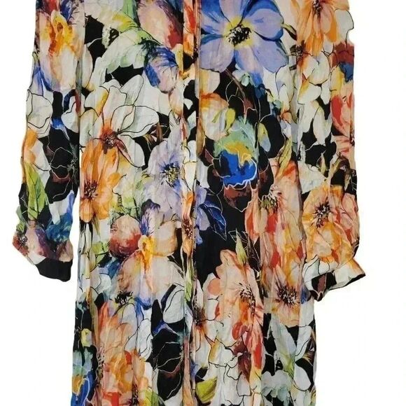 Cupio Women's Black, White & Bright Multicolor Viscose Floral Button Down Shirt - Picture 3 of 12